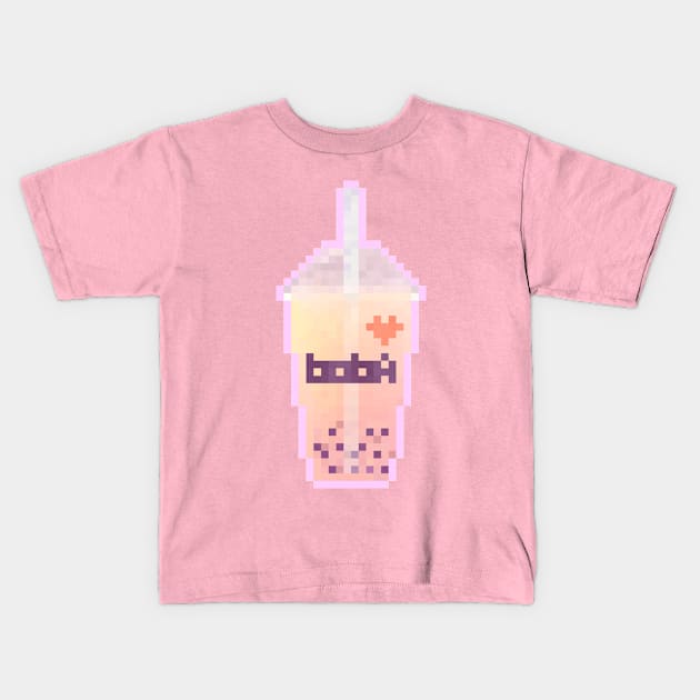 Pixel Boba - Peach Kids T-Shirt by dbnibbles